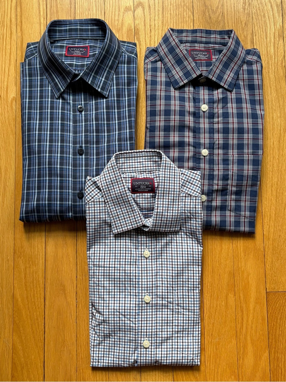 Lot 3 UNTUCKit Men’s Long Sleeve Shirt Wrinkle Free Slim Fit Small Blue Plaid